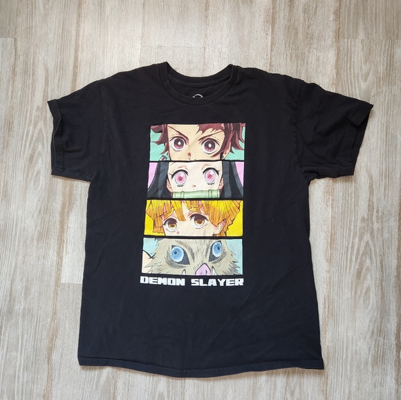 Demon Slayer Anime Black Short Sleeve Graphic T Shirt Crew Neck Cotton Sz L - Picture 1 of 6